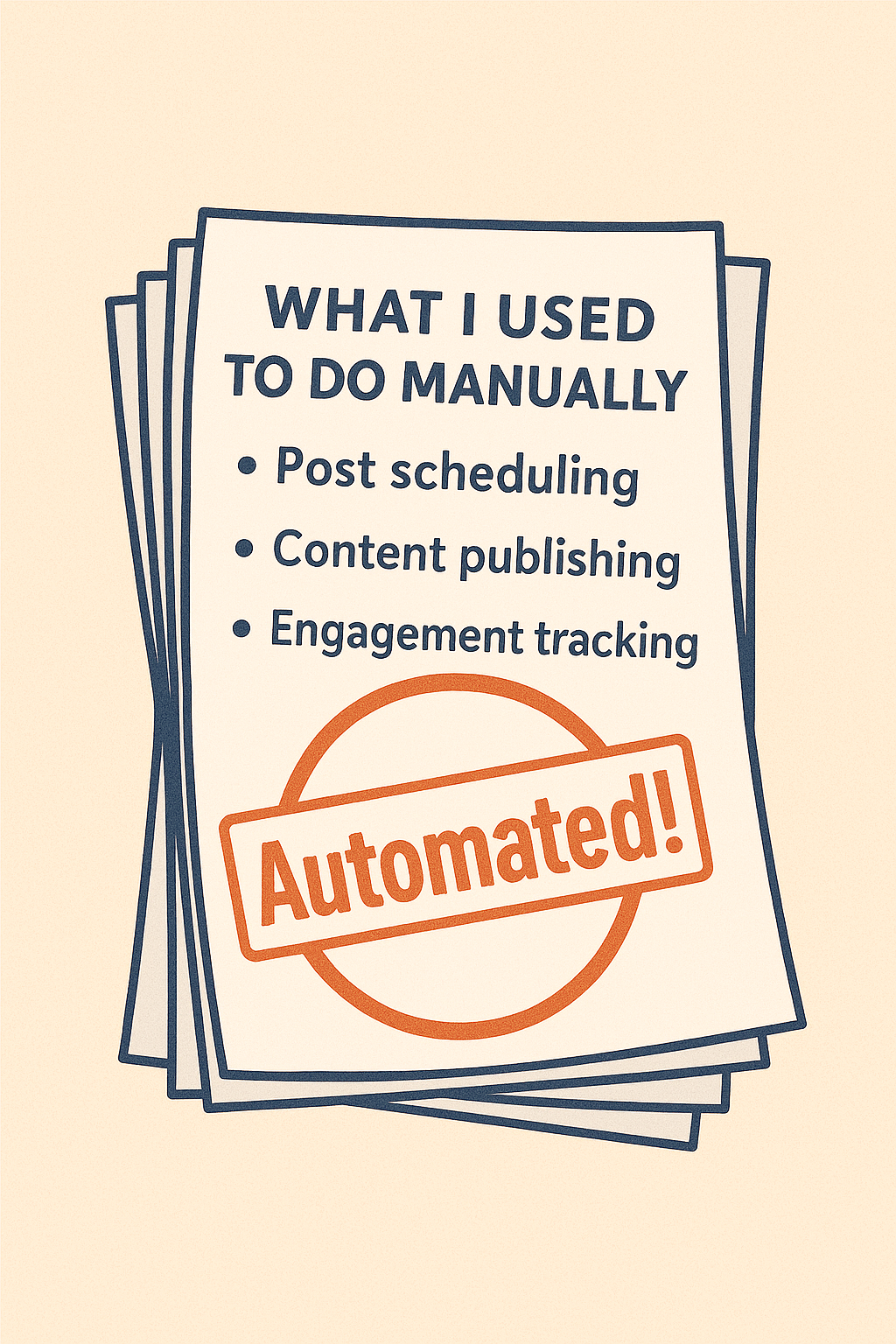 A compelling visual metaphor of eliminated manual tasks such as post scheduling and analytics tracking, now replaced by smart automation tools.