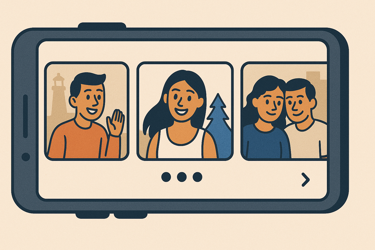 Flat digital art showing user-generated content being repurposed in an automated social media feed.