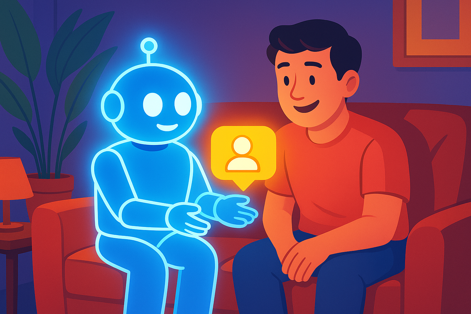 Friendly robot assisting a solo marketer, symbolizing automation growing a social media following