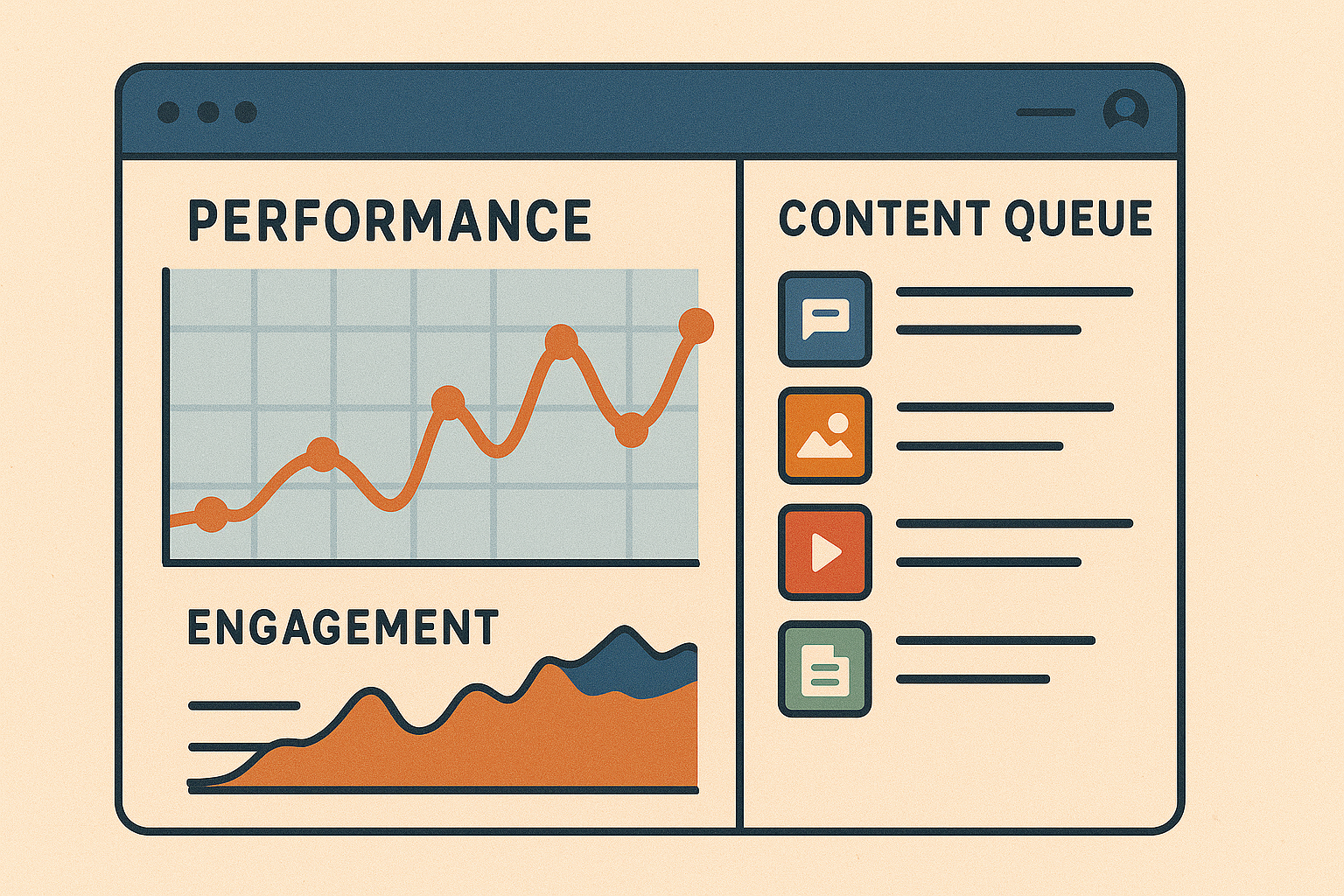 A digital dashboard interface showing real-time performance data from an automated content calendar.