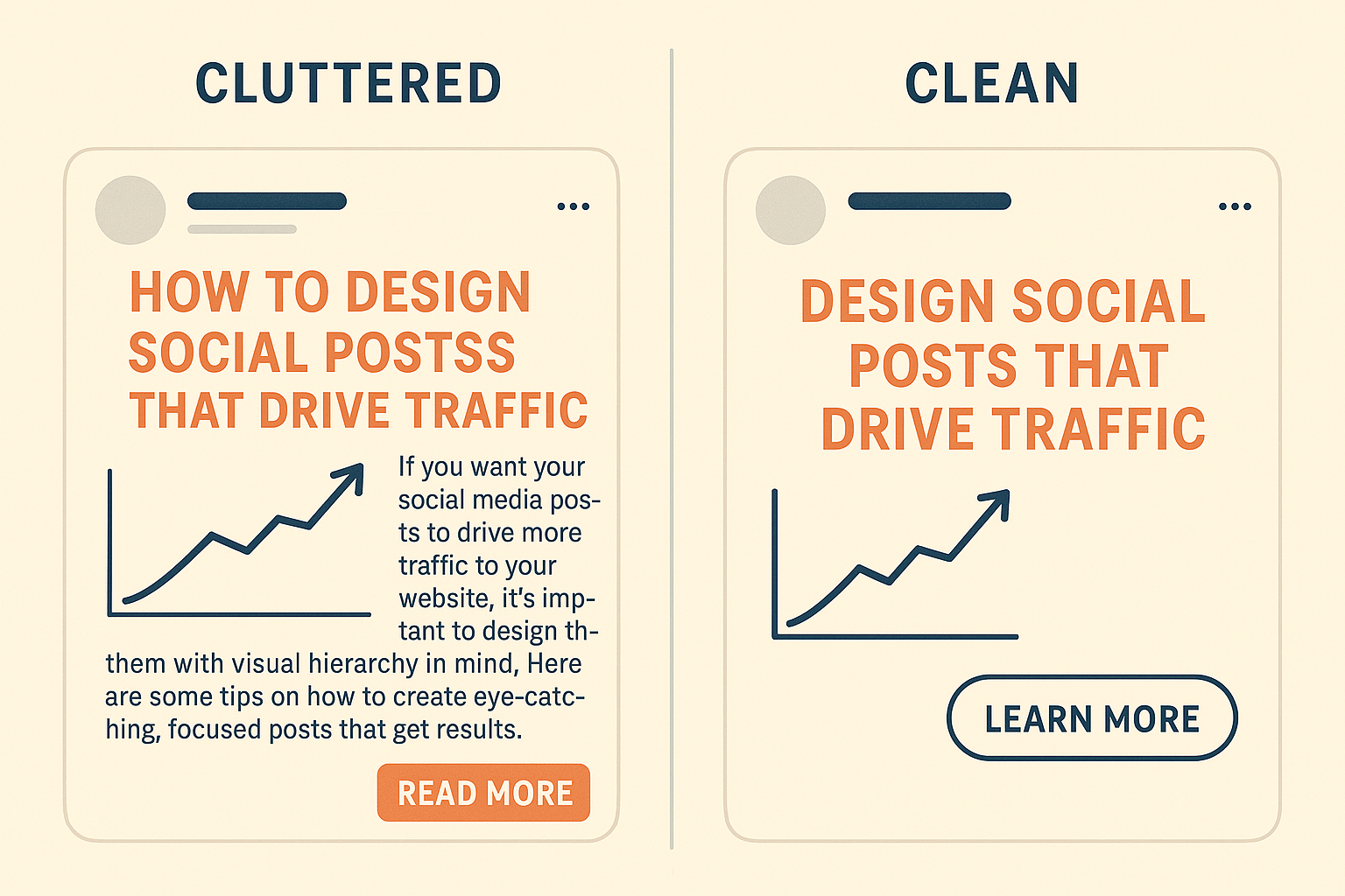 Comparison of cluttered vs clean social media post designs
